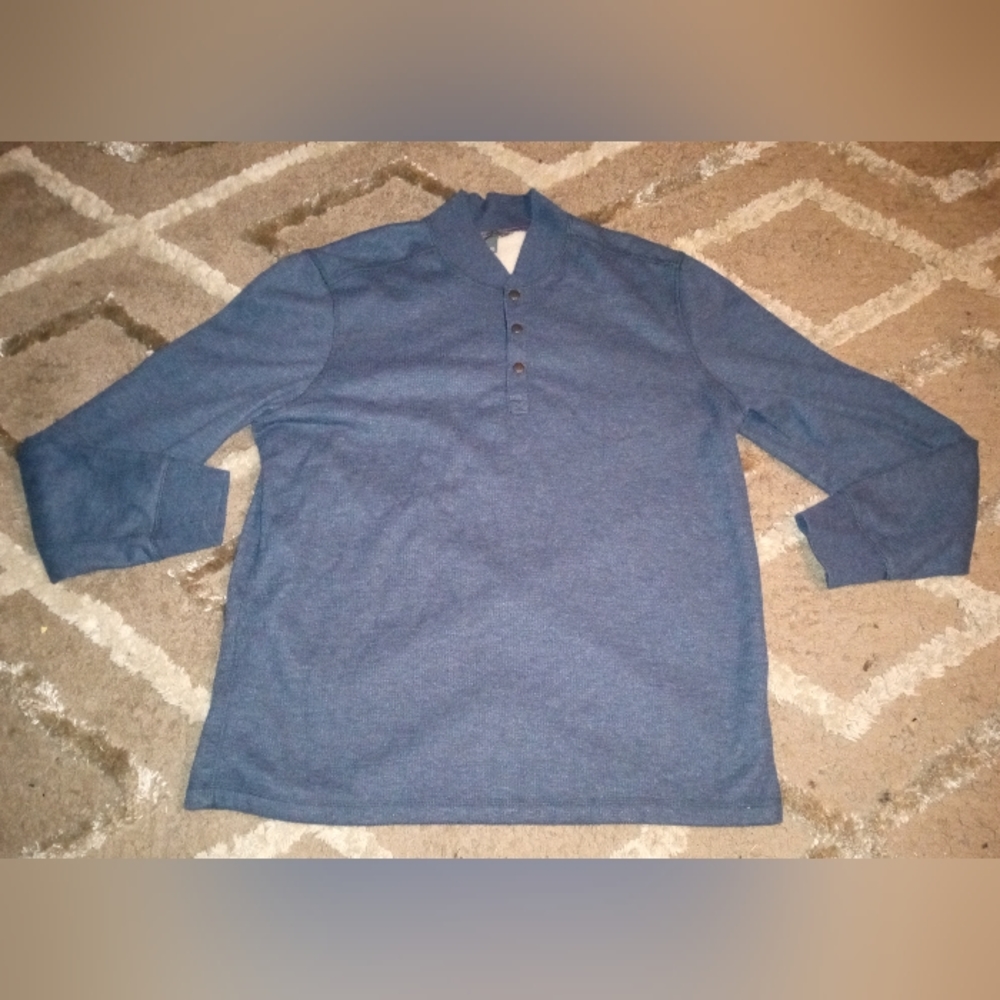 New Eddie Bauer Size XLT Blue Fleece Lined Henley Shirt